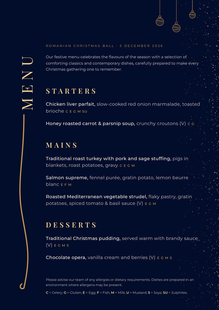 Festive menu, London Marriott Hotel Regent's Park
